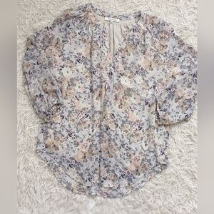 Rose & Olive Floral Blouse - Cream and Purple